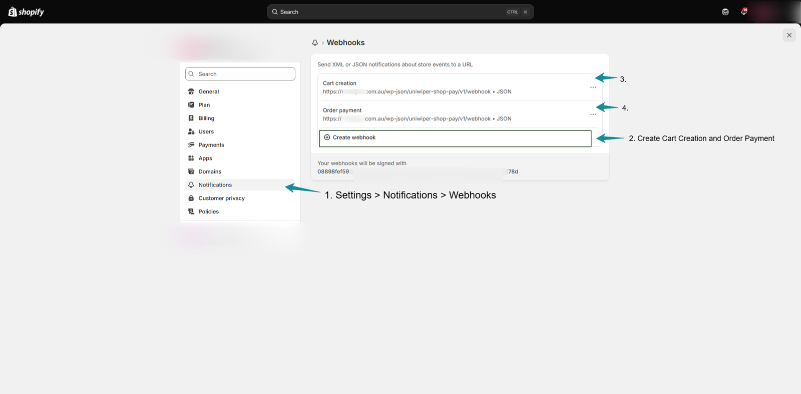 Shopify Webhooks Configuration