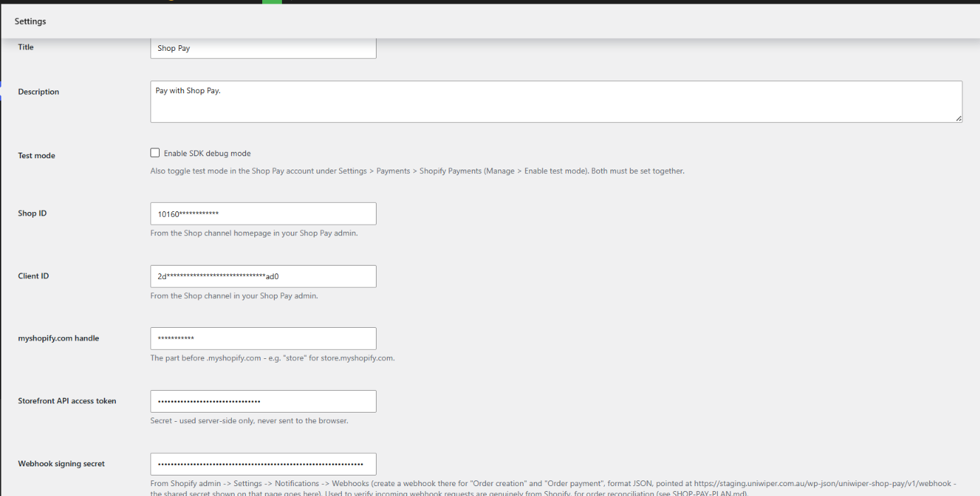 WooCommerce Shop Pay Payment Settings